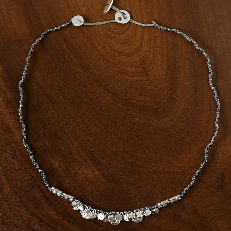 Artisan Hammered Coin Charm Natural Stone Beaded Necklace - floysun