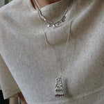Artisan Hammered Coin Charm Natural Stone Beaded Necklace - floysun