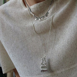 Artisan Hammered Coin Charm Natural Stone Beaded Necklace - floysun
