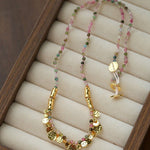 Artisan Hammered Coin Charm Natural Stone Beaded Necklace - floysun