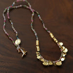 Artisan Hammered Coin Charm Natural Stone Beaded Necklace - floysun