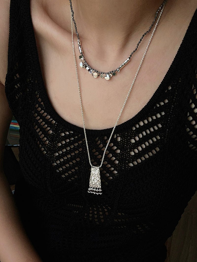 Artisan Hammered Coin Charm Natural Stone Beaded Necklace - floysun