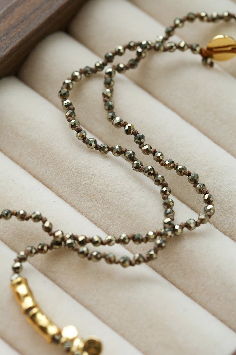 Artisan Hammered Coin Charm Natural Stone Beaded Necklace - floysun