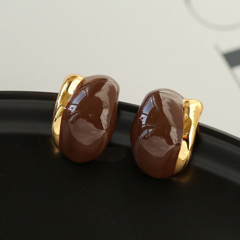 Artisanal Cream Series Enamel Earrings-Dark Coffee - floysun