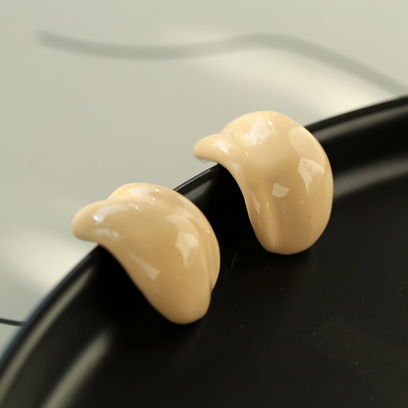 Artisanal Cream Series Enamel Huggie Earrings- Cream Apricot - floysun