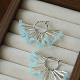 Artisanal Woven Bead Fan Hoop Earrings - 18K Gold Plated Brass & Opalite Statement Dangle Earrings - floysun