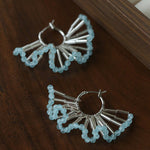 Artisanal Woven Bead Fan Hoop Earrings - 18K Gold Plated Brass & Opalite Statement Dangle Earrings - floysun