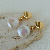 Artistic Irregular Sculpt Metal Baroque Pearl Dangle Earrings - floysun