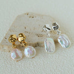 Artistic Irregular Sculpt Metal Baroque Pearl Dangle Earrings - floysun