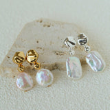 Artistic Irregular Sculpt Metal Baroque Pearl Dangle Earrings - floysun