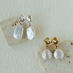 Artistic Irregular Sculpt Metal Baroque Pearl Dangle Earrings - floysun