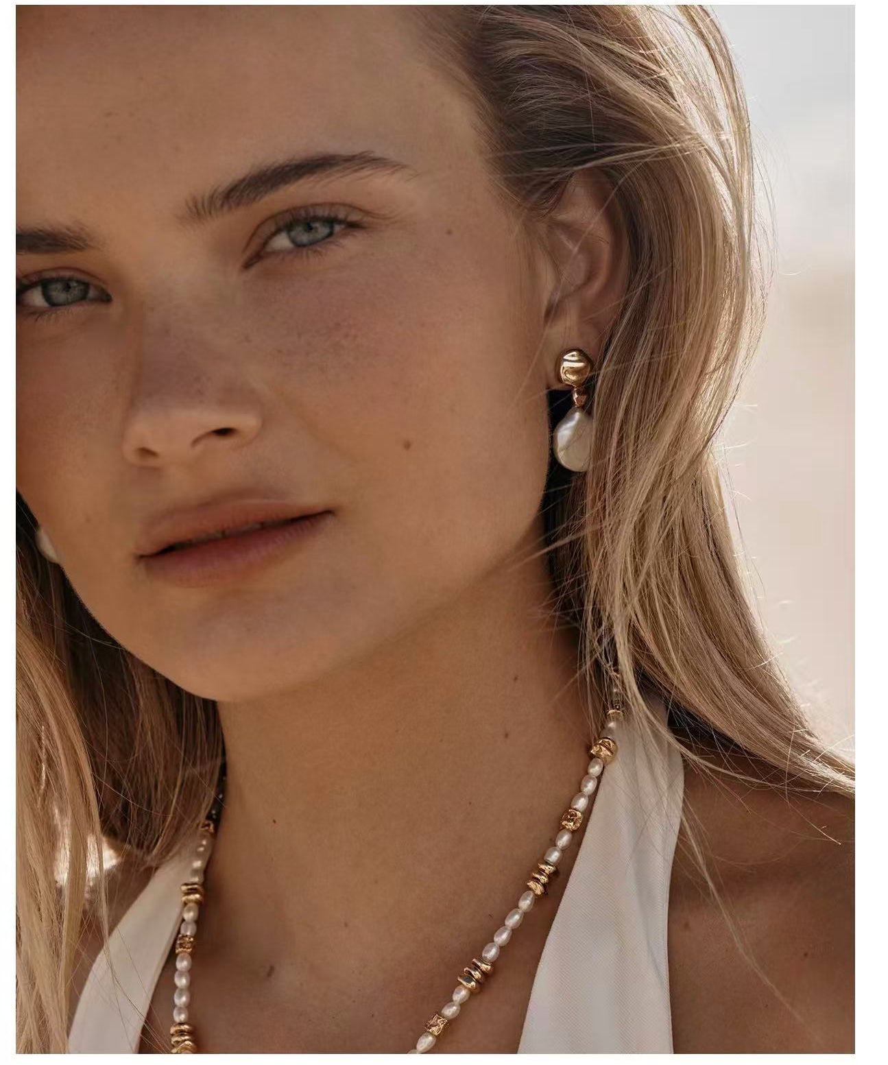 Artistic Irregular Sculpt Metal Baroque Pearl Dangle Earrings - floysun