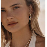 Artistic Irregular Sculpt Metal Baroque Pearl Dangle Earrings - floysun