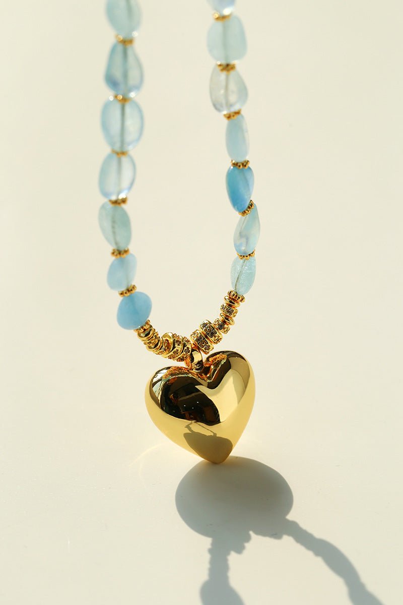 Asymmetric Aquamarine Heart Pendant Necklace - floysun