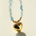 Asymmetric Aquamarine Heart Pendant Necklace - floysun