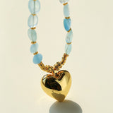 Asymmetric Aquamarine Heart Pendant Necklace - floysun