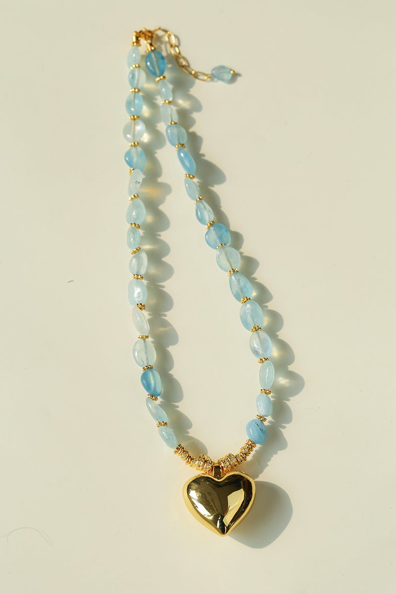 Asymmetric Aquamarine Heart Pendant Necklace - floysun