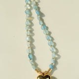 Asymmetric Aquamarine Heart Pendant Necklace - floysun