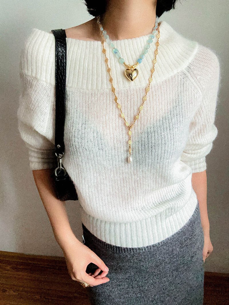 Asymmetric Aquamarine Heart Pendant Necklace - floysun