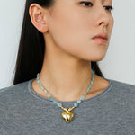 Asymmetric Aquamarine Heart Pendant Necklace - floysun