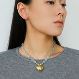 Asymmetric Aquamarine Heart Pendant Necklace - floysun