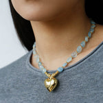 Asymmetric Aquamarine Heart Pendant Necklace - floysun