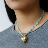 Asymmetric Aquamarine Heart Pendant Necklace - floysun