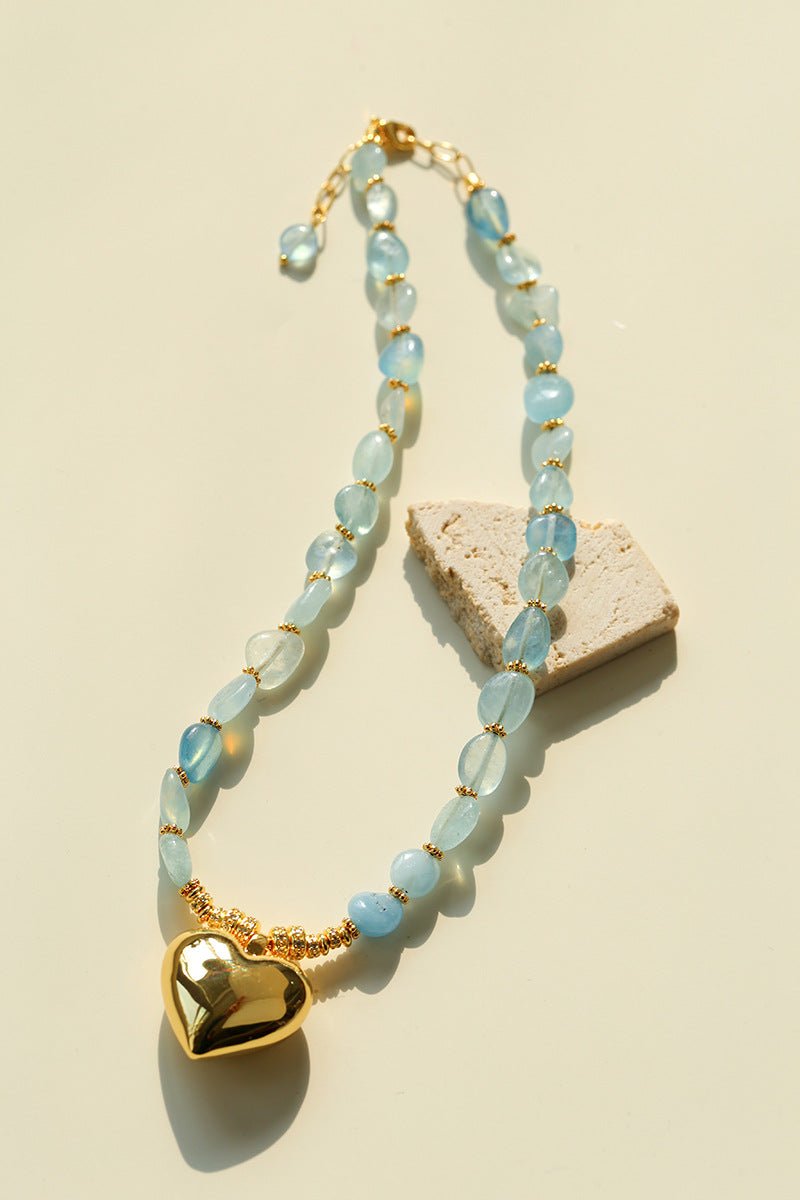 Asymmetric Aquamarine Heart Pendant Necklace - floysun