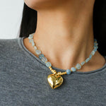 Asymmetric Aquamarine Heart Pendant Necklace - floysun