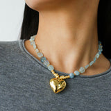 Asymmetric Aquamarine Heart Pendant Necklace - floysun