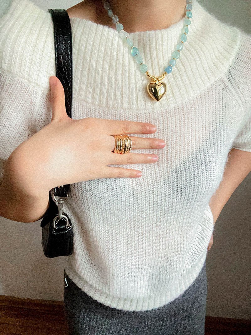 Asymmetric Aquamarine Heart Pendant Necklace - floysun