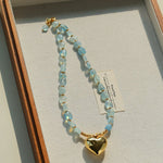 Asymmetric Aquamarine Heart Pendant Necklace - floysun