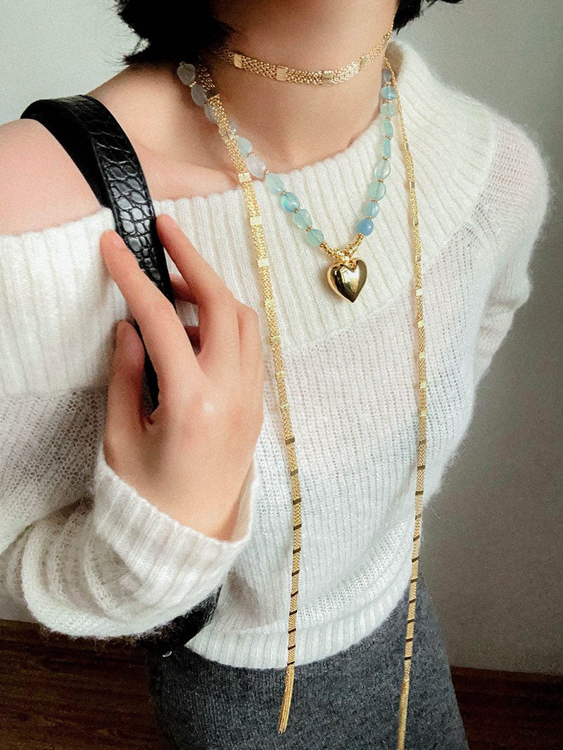 Asymmetric Aquamarine Heart Pendant Necklace - floysun