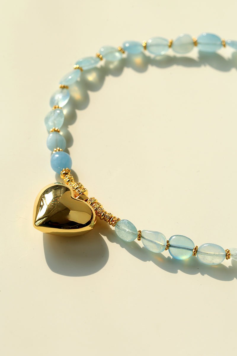 Asymmetric Aquamarine Heart Pendant Necklace - floysun