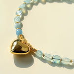 Asymmetric Aquamarine Heart Pendant Necklace - floysun
