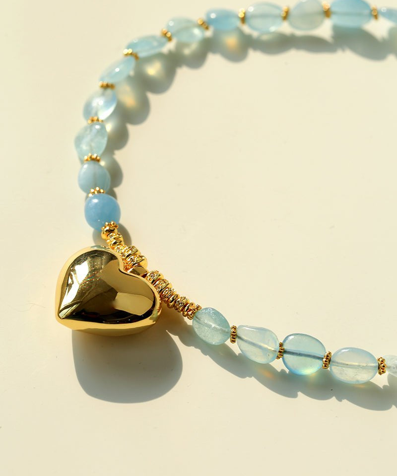 Asymmetric Aquamarine Heart Pendant Necklace - floysun