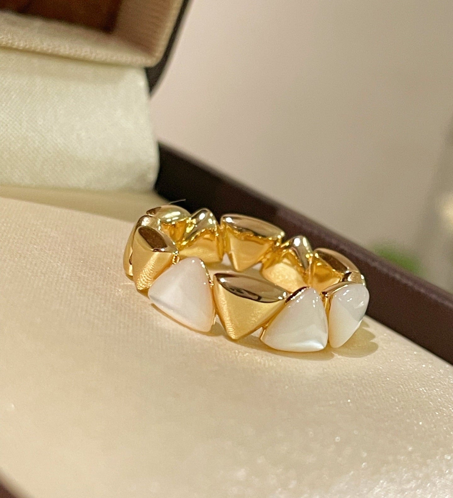Asymmetric Mother - of - Pearl Statement Ring - floysun