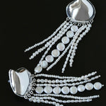 Asymmetric Polished Silver Leaf Long Tassel Earrings - floysun