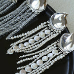 Asymmetric Polished Silver Leaf Long Tassel Earrings - floysun