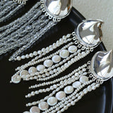 Asymmetric Polished Silver Leaf Long Tassel Earrings - floysun
