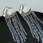 Asymmetric Polished Silver Leaf Long Tassel Earrings - floysun