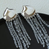 Asymmetric Polished Silver Leaf Long Tassel Earrings - floysun