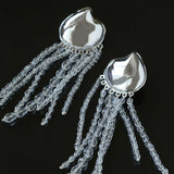 Asymmetric Polished Silver Leaf Long Tassel Earrings - floysun