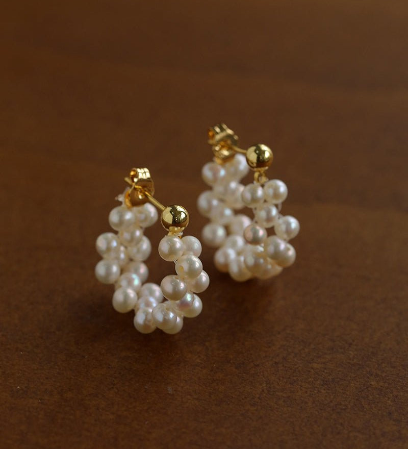 Aurora Bloom Woven Pearl Earrings - floysun