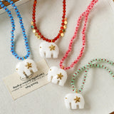 Auspicious Elephant Collection White Jade Carved Elephant Pendant Beaded Necklace - floysun