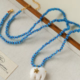 Auspicious Elephant Collection White Jade Carved Elephant Pendant Beaded Necklace - floysun