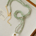 Auspicious Elephant Collection White Jade Carved Elephant Pendant Beaded Necklace - floysun