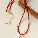 Auspicious Elephant Collection White Jade Carved Elephant Pendant Beaded Necklace - floysun