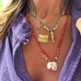 Auspicious Elephant Collection White Jade Carved Elephant Pendant Beaded Necklace - floysun