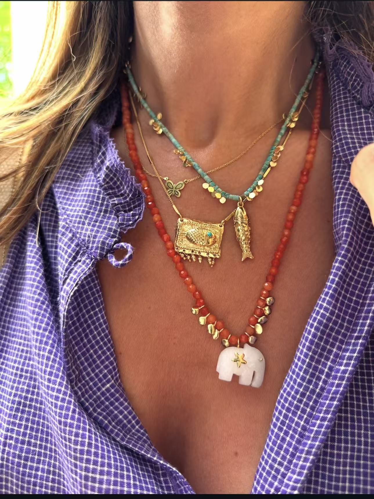 Auspicious Elephant Collection White Jade Carved Elephant Pendant Beaded Necklace - floysun